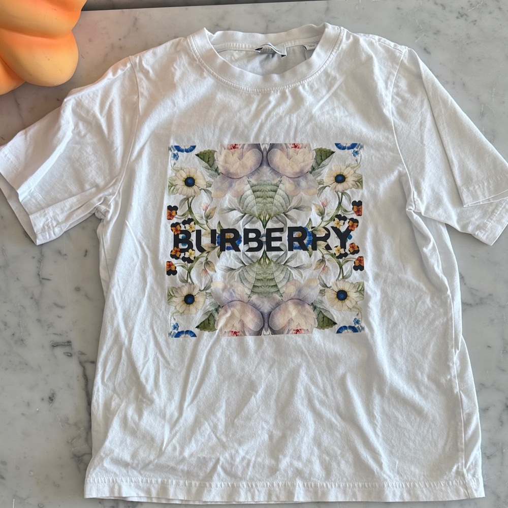 Burberry White Floral Graphic Tee